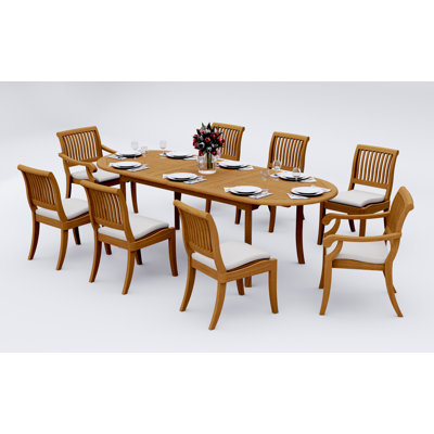 9 Pcs Grade-A Teak Wood Dining Set: 94" Double Extension Oval Table And Appel Stacking Chairs (2 Arm & 6 Armless Chairs) #11AB2202