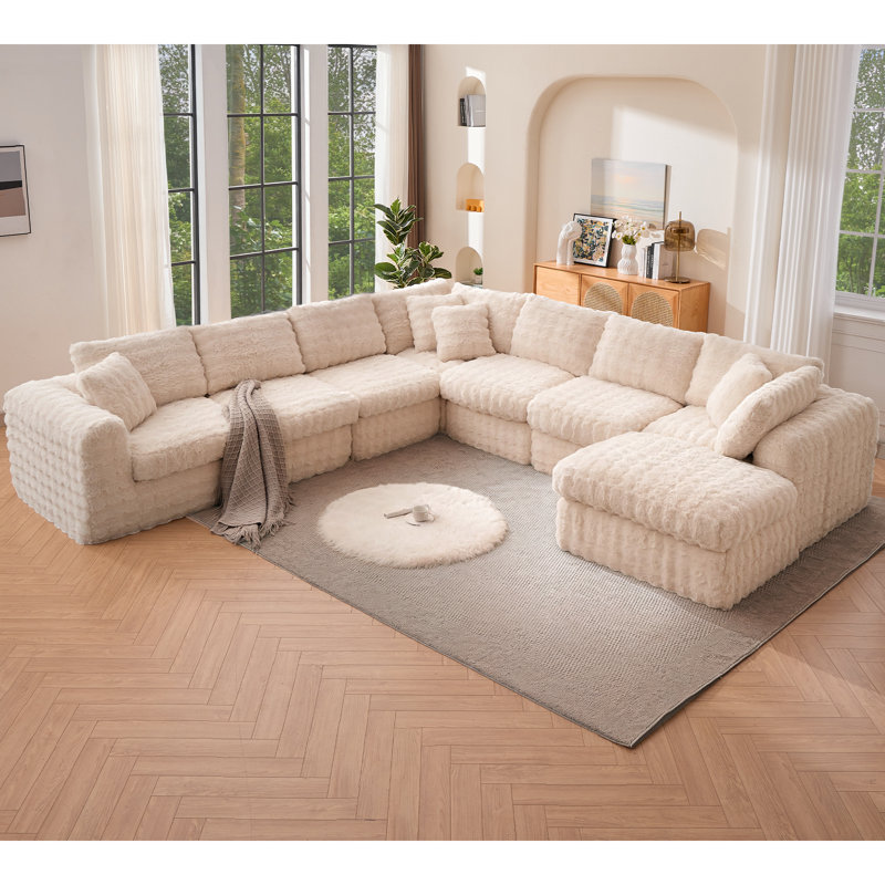 Canapé modulaire 8 pièces à compression, Fausse fourrure beige