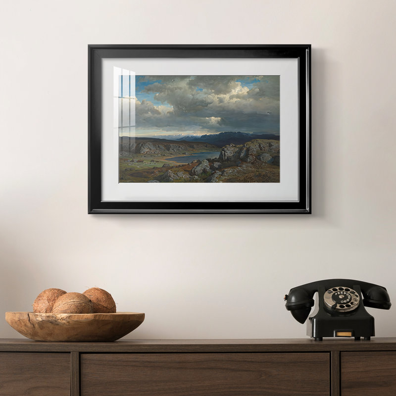 Highland Landscape (Høyfjell) - Hans Gude - reproduction encadrée avec passe-partout et verre - c. Milieu à la fin du 19e siècle