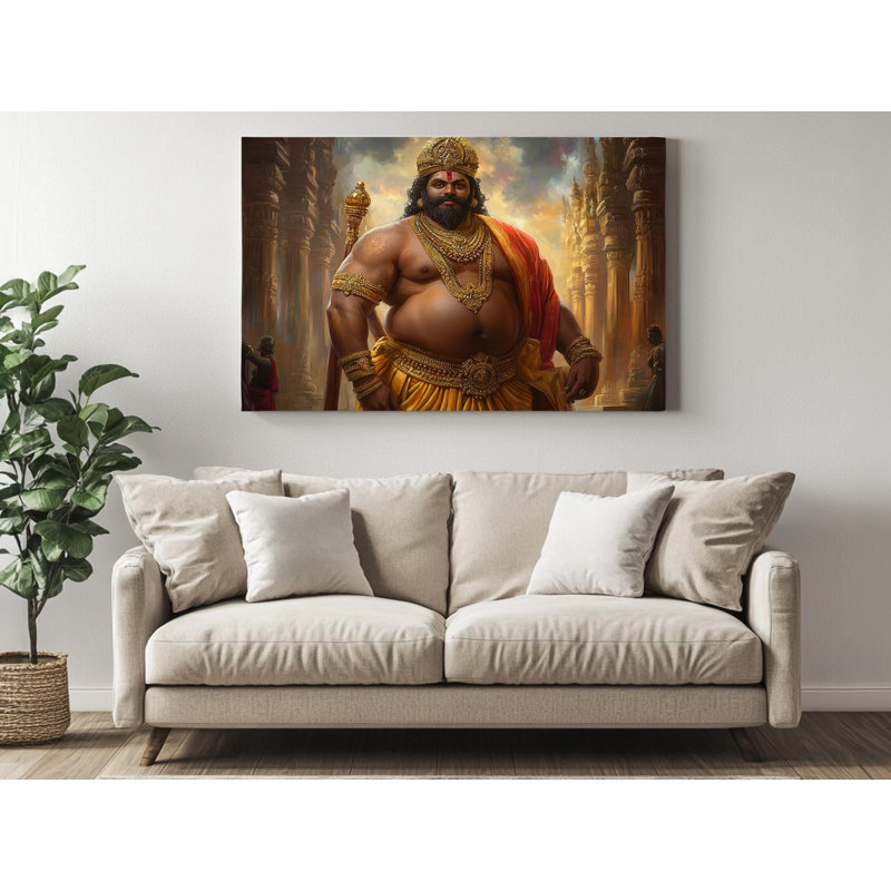 King Ravana Canvas Art Print - Majestic Indian Mythology Wall Decor - Epic Cultural Artwork for Home or Office, 12" H x 18" W