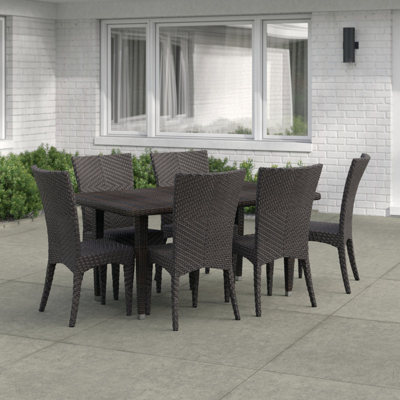 6 - Person Wicker Patio Dining Set with Rectangular Table