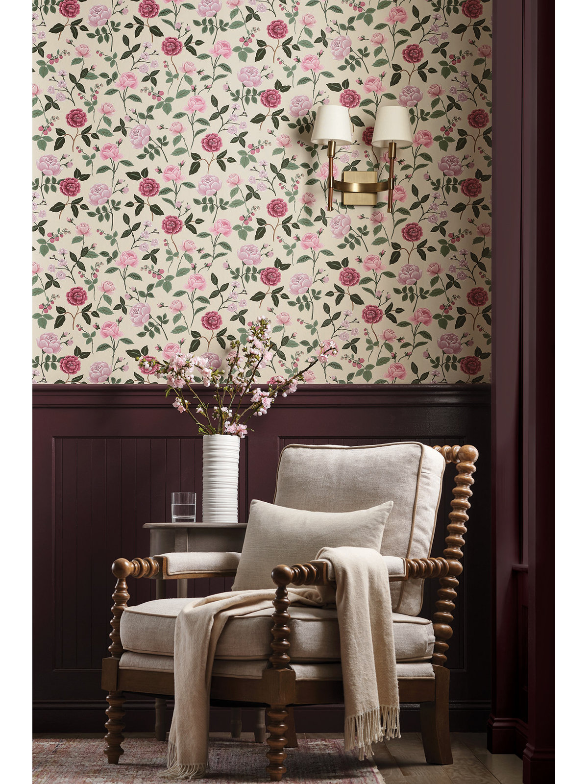 Roses Wallpaper Double Roll, Linen
