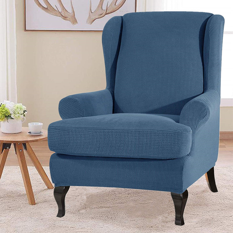 Box Cushion Wingback Slipcover, Denim Blue