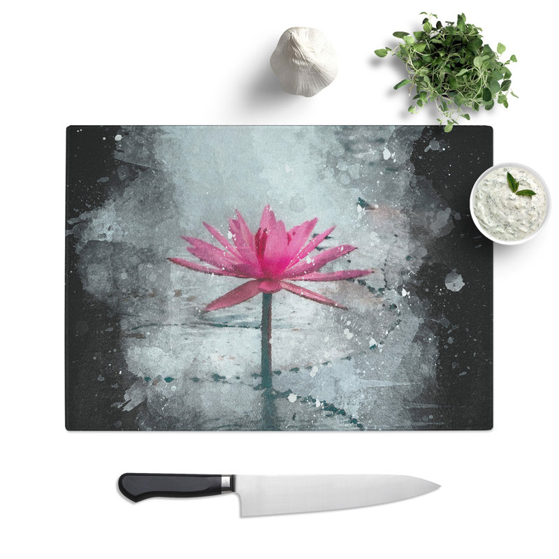 A Sacred Lotus Flower Paint Splash Chopping Board, 0.4cm H x 28.5cm W x 39cm L