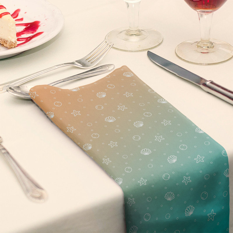 Serviette en coton à motif coquillage, Bleu / Orange, H 0,1 po x l 10 po x P 10 po, Sergé de coton