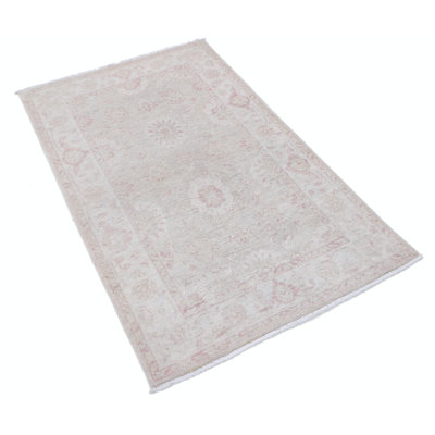Petit tapis décoratif turc beige 3 x 5 pi, 100% laine noué à la main