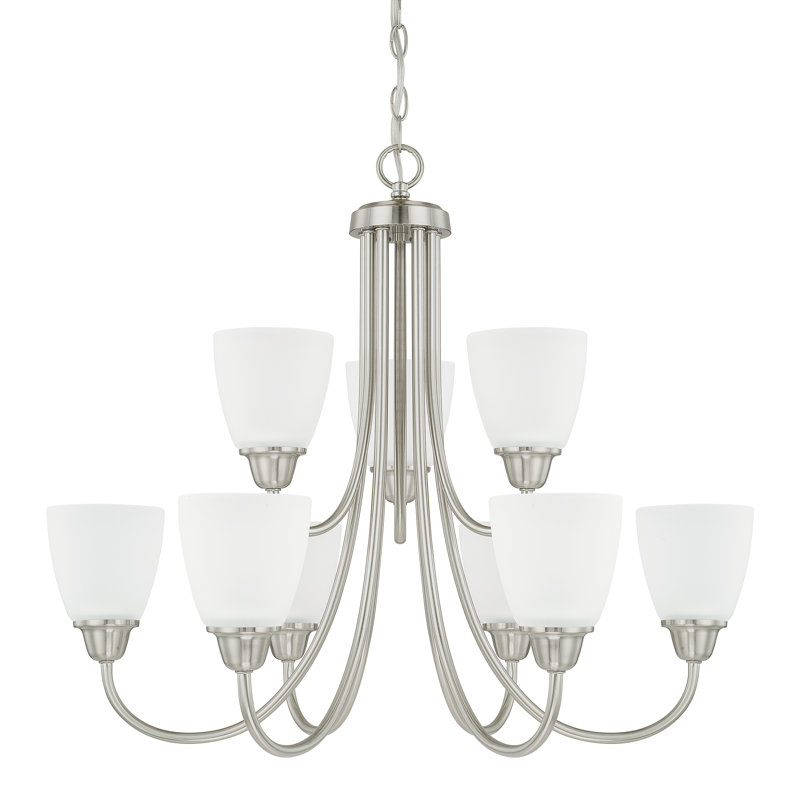 Lustre classique 9 lumières ombrées Reanne, Nickel brossé