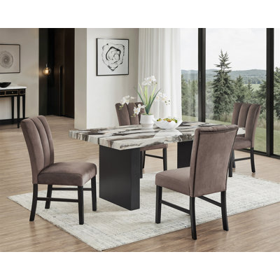5 pièces Magnifique ensemble de salle à manger noir / brun en faux marbre