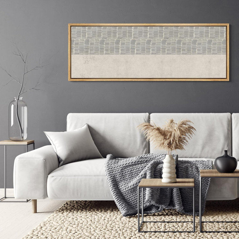 Moderne, gris et blanc, motif linéaire rétro, illustrations d'art, décor, H 20 po x l 60 po, Naturel