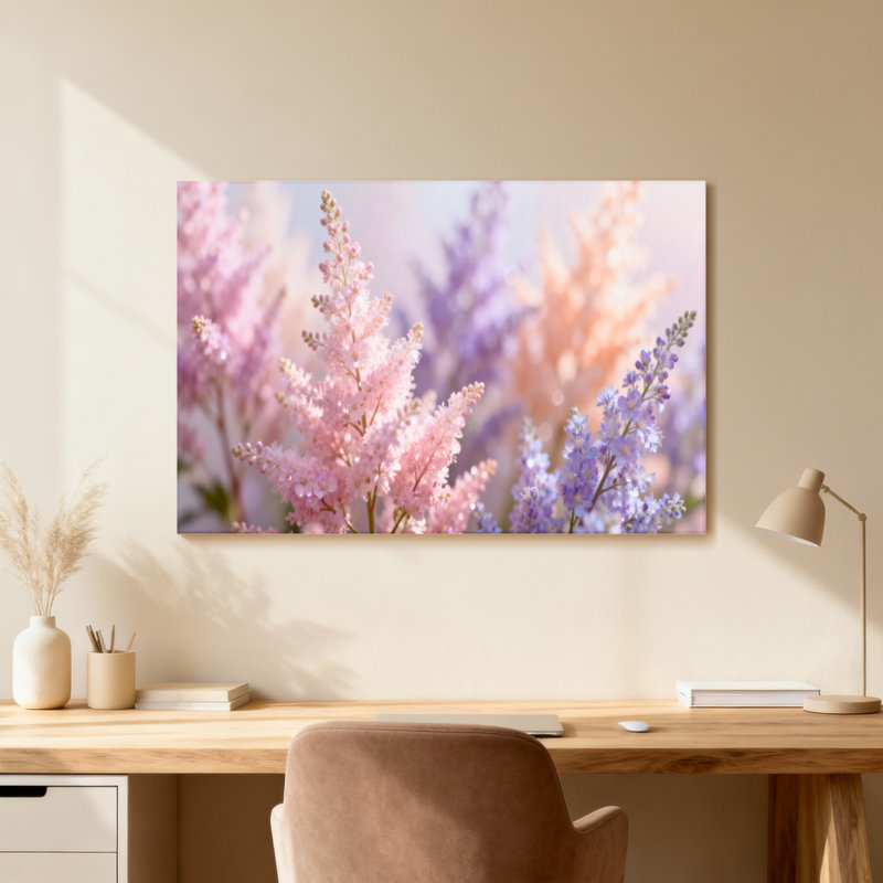 Plantes et fleurs, beau motif floral rose, mauve et orange, H 12 po x l 18 po, Toile tendue, Ne s’applique pas
