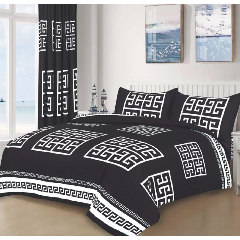 Greek Design Microfiber Bedding Set – Soft, Wrinkle-Resistant & Breathable – Includes Duvet Cover, Fitted Sheet & Pillowcases