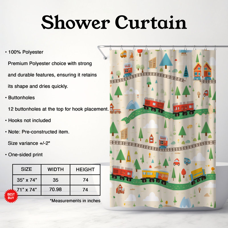 Rideau de douche Bubble Train - Premium, H 74 po x l 71 po