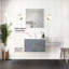 30 po Miroir à DEL et meuble-lavabo gris foncé avec quartz, robinet - armoire de salle de bain pratique blanche, surface-1206987075