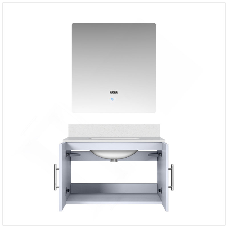 Meuble-lavabo de salle de bain 30 po X P 22 po D, plateau en quartz blanc et Miroir à DEL, Gris foncé