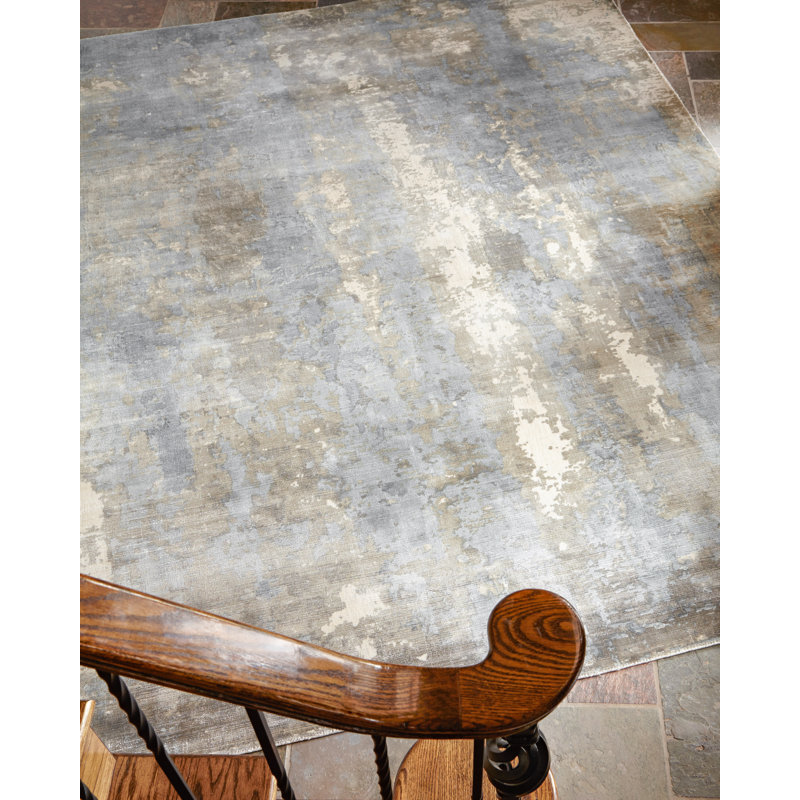 Koda Handmade Synthetic Silver/Blue/Brown Area Rug, Rectangle 12' x 17'4"