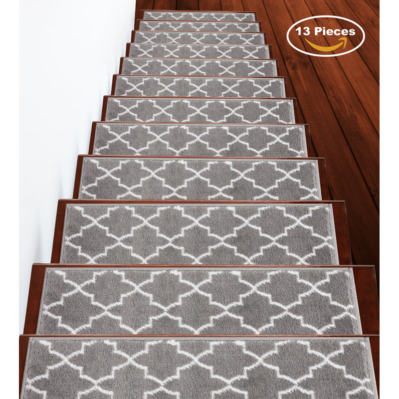 Tapis d'escalier intérieur et extérieur 9 po x 28 po Schaefer Trellis, Clair