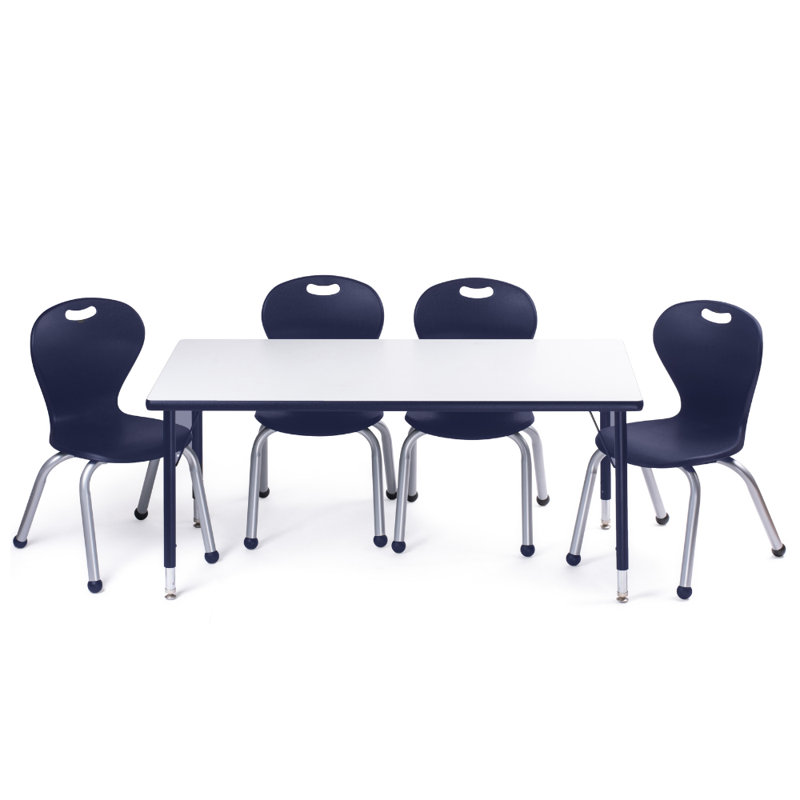 Table and Chair Set - ZUUL Blue 12" Chair - Grey 24 X 48 Table - Black Large Legs, Black/Blue