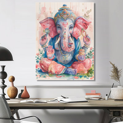 Rose, bleu, Inde, Ganesha II - Art mural indien