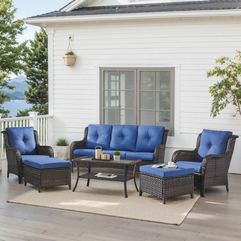 Carolina 6-Piece Square Outdoor Conversation Set With 3-Seat Sofa And Armchair, Blue