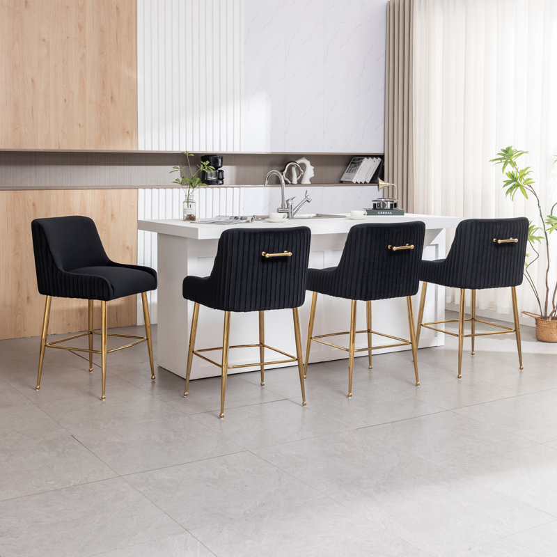 Tufted Velvet Counter Stool (Set of 4), Black
