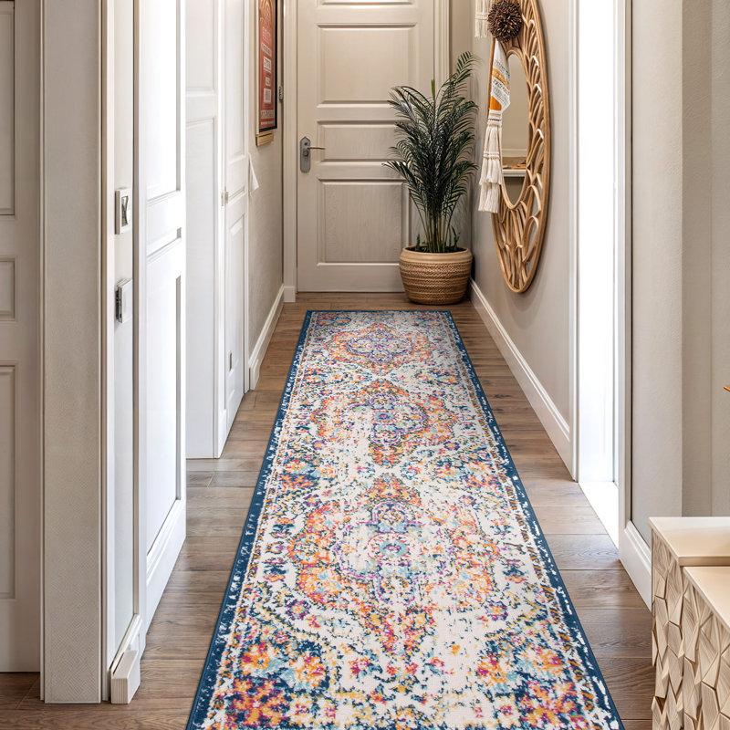 Beverly Oriental Orange/Blue/Cream Area Rug, Runner 2'7" x 10'