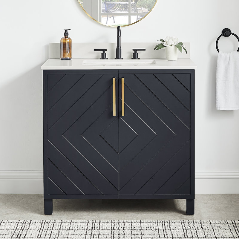 Keiera 36'' Single Bathroom Vanity with Engineered Stone Top, Navy