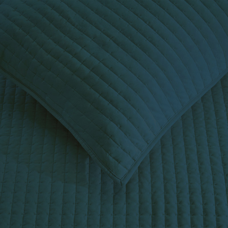 Pinstripe Black Cotton Reversible Full Quilt Set