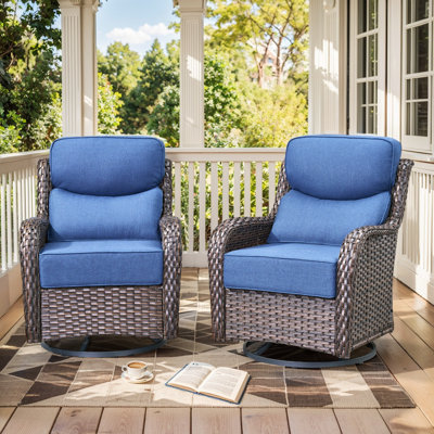 Heritage Outdoor Patio Wicker Swivel Glide Rocker Chair With 6" Thick Cushions (2-Pack)