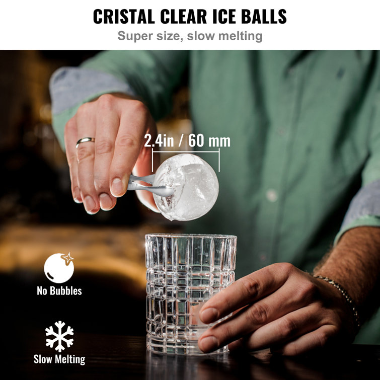 Crystal Clear Ice Cube Maker - 2.36 Inch Clear Ice Ball Mold, 2 Large  Silicone Sphere Ice Cube Tray for Whiskey, Cocktail and Drinks, With Ice  Tongs