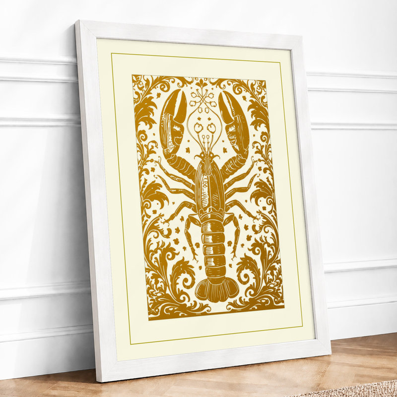 Heraldic Lobster Art Deco - Framed Print, A1 - 84.1 x 59.4 cm, White