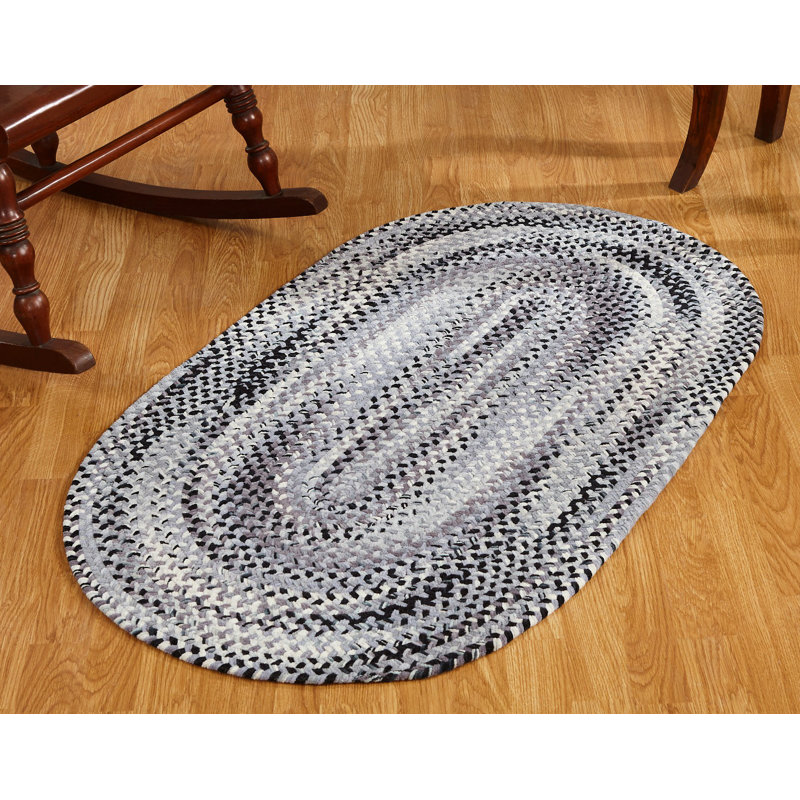 Tapis tressé en chenille 100% coton Emerson - noir, Ovale 20 po x 30 po