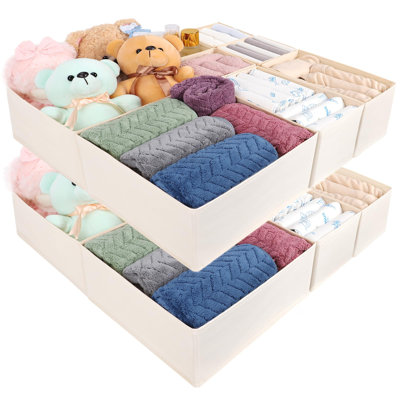Vêtements de rangement de tiroir, 16 boîtes de rangement de commode, organisateurs de placard pliables et bacs de rangement en tissu, séparateurs de tiroir peu profonds pour vêtements, sous-vêtements, chaussettes, cravates