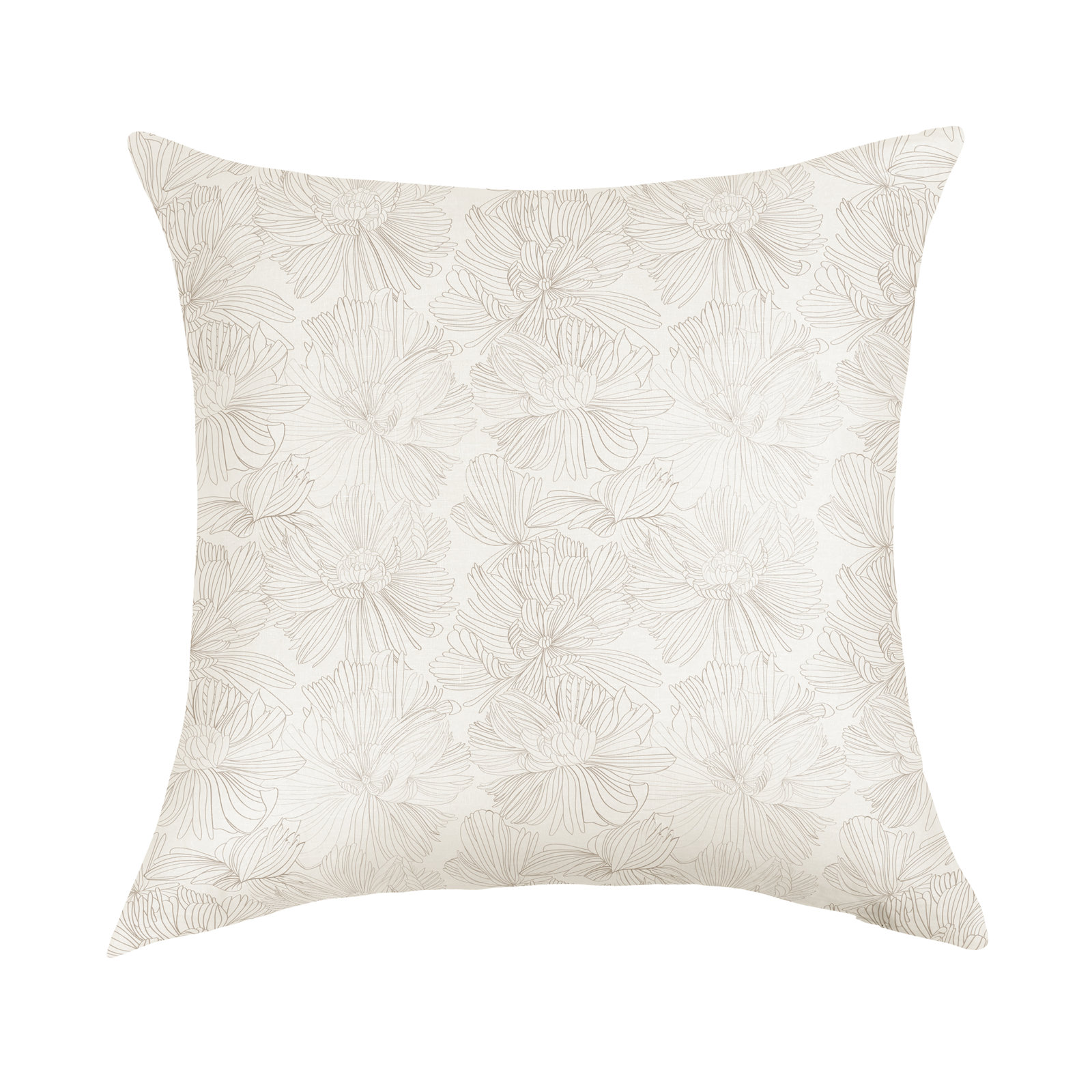 100% French Linen Pillow Sham, Cream & Putty Floral, Square 26", Pillow Cover Only - No Insert