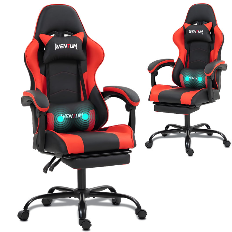 Bosmiller Ergonomic Reclining Gaming Chair with Linkage Armrests & Footrest, High-Back Racing Office Chair, Breathable PU Leather Computer Desk Chair with Lumbar Support, Red
