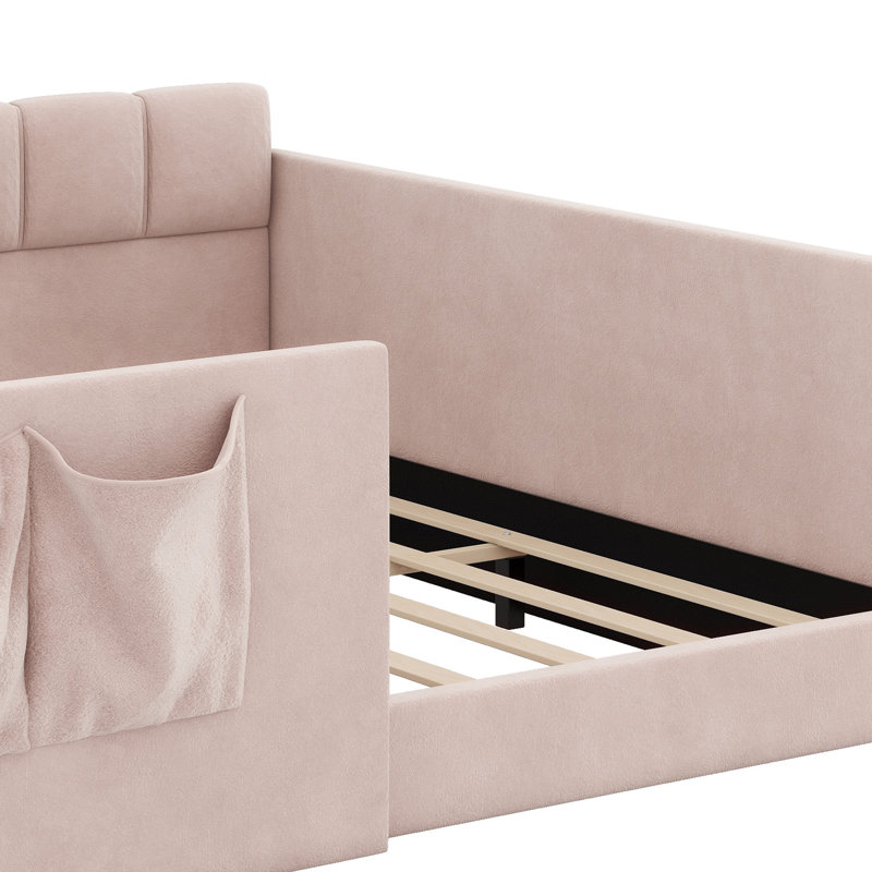 Canapé-lit rembourré avec panneaux latéraux hauts, entrée latérale et poches de rangement intégrées, Pink
