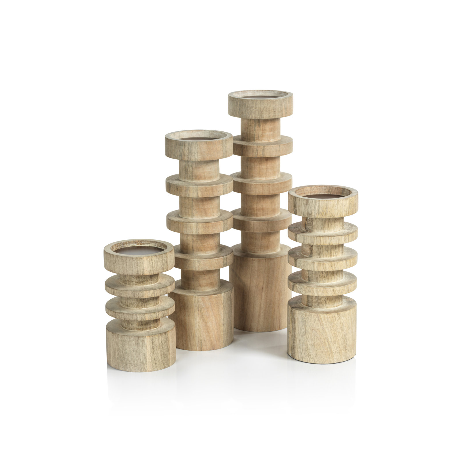 Mango Wood Pillar Holder, 7" H x 4" W x 4" D