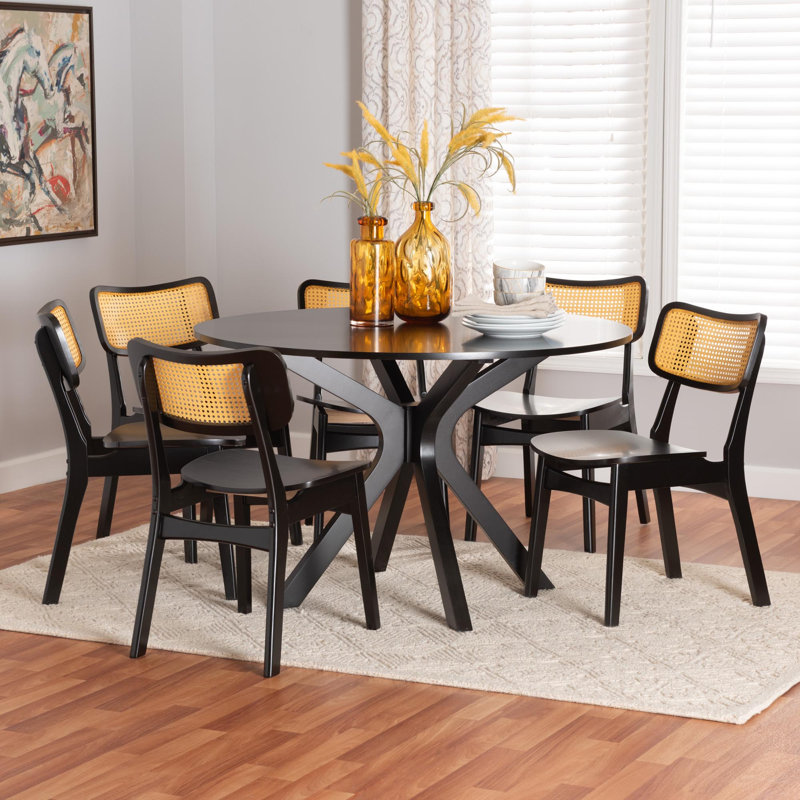 Branoon 6 - Person Pedestal Dining Set, Dark Brown, Dark Brown/Yellow