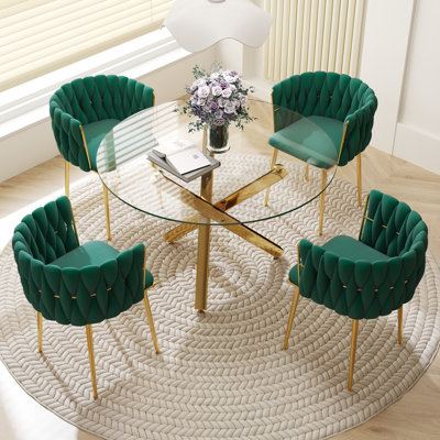 Ensemble de salle à manger Ayron, table de salle à manger avec pieds croisés et chaise de salle à manger en velours