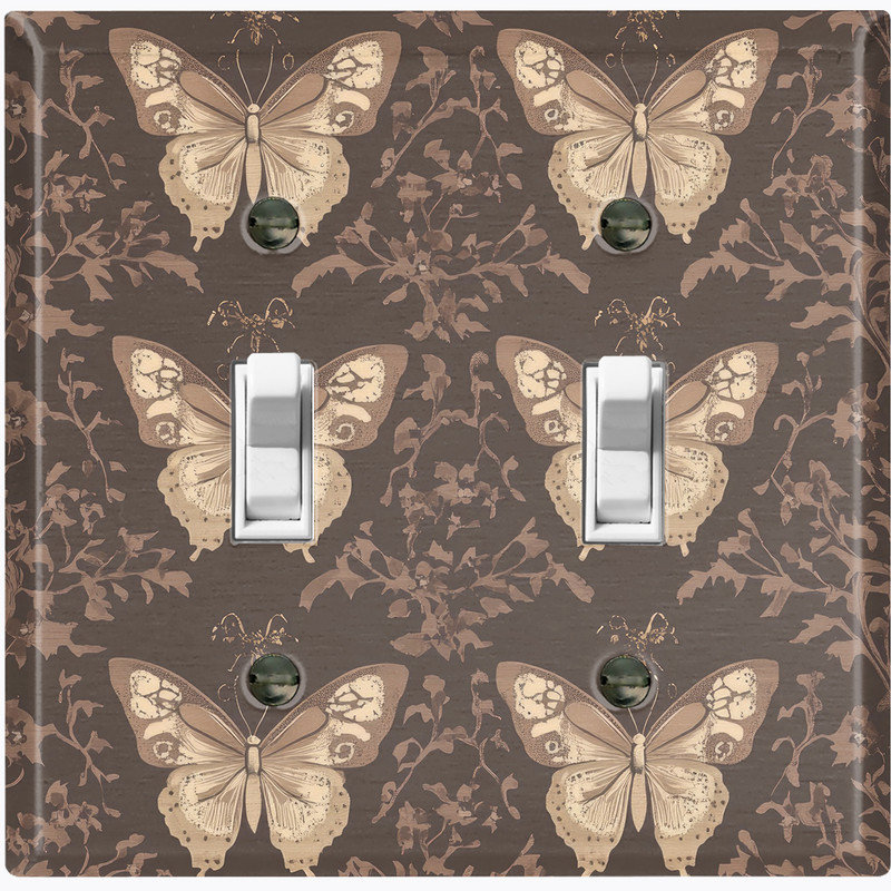 Couvercle de plaque d'interrupteur en métal; Bascule à 2 bandes US standard - motif papillon rétro, Double # 2