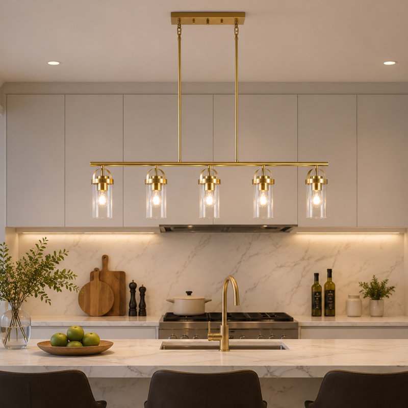 Billie 39.5" W 5-Light Chandelier with Cylindrical Clear Glass