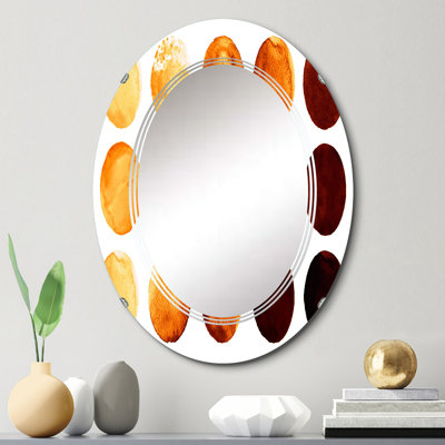 Neuf cercles dans des tons d'orange et de brun III - Miroir mural moderne ovale