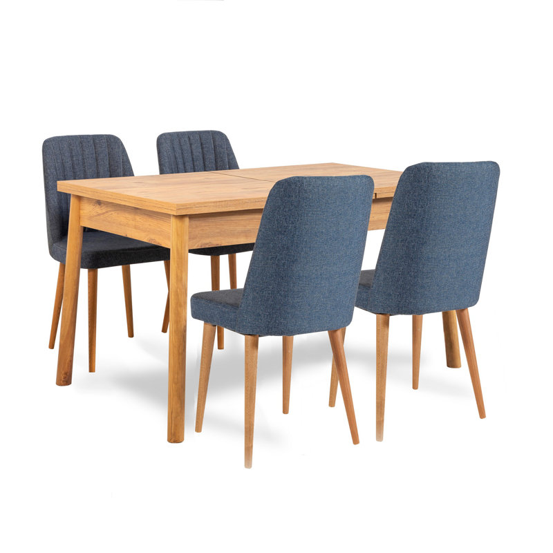 Cleary 4 - Person Dining Set, Brown, Brown, Navy Blue