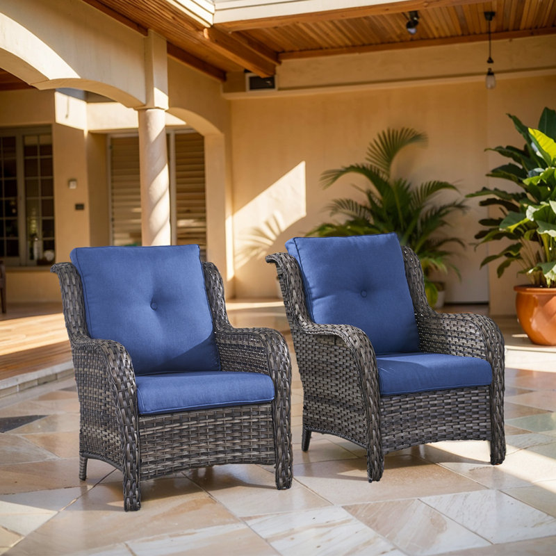 Chaises longues d'extérieur en rotin avec coussins Deb Wicker, Bleu, Gris
