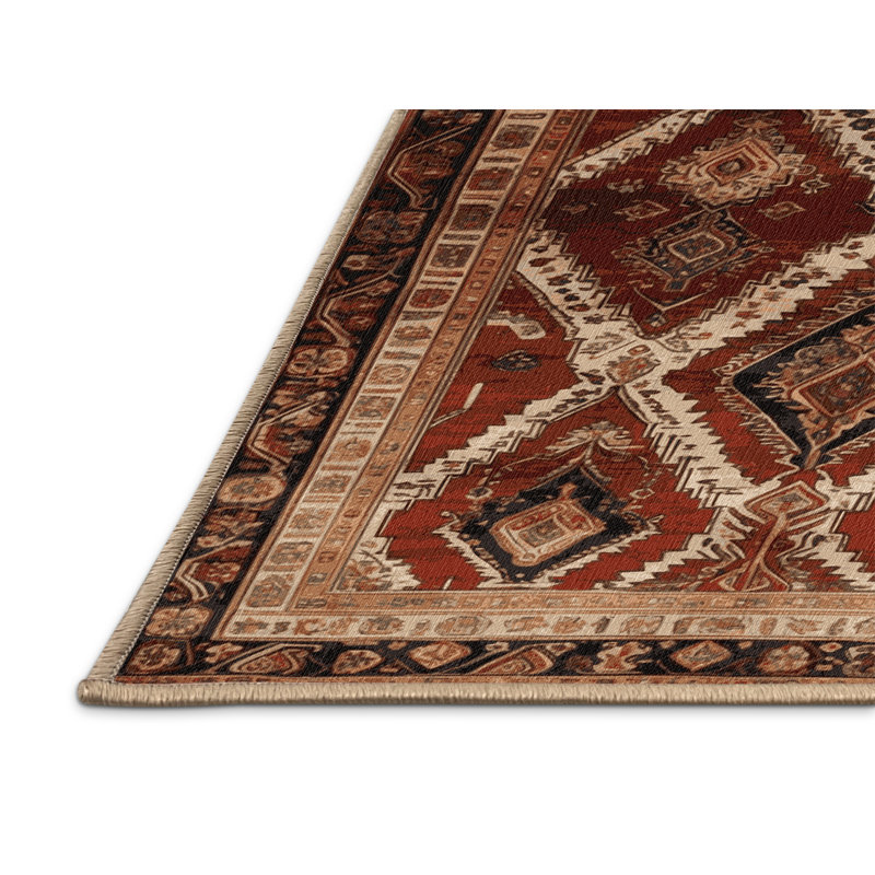 Machine Washable Persian Brown Area Rug, Rectangle 7' x 9'