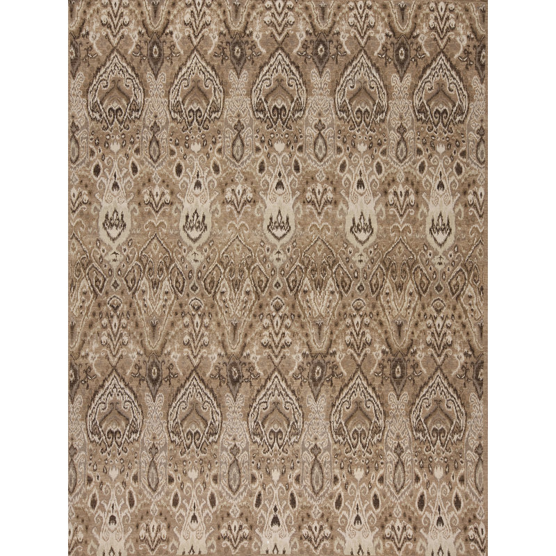Jazz Hand Knotted Silk Area Rug in Brown, Rectangle 9' x 12'