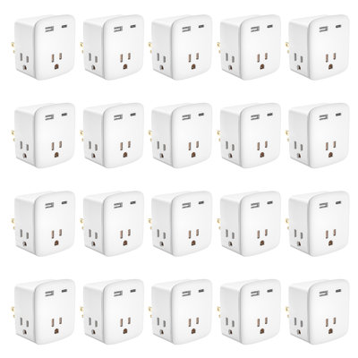 KeyPower 20 Pack Cruise Ship Approved Outlet Extender, Non Surge Protector Power Strip with 3 AC Outlets & 2 USB (1 USB-C), Multi Plug Adapter, Travel Cruise Essentials, ETL Listed.