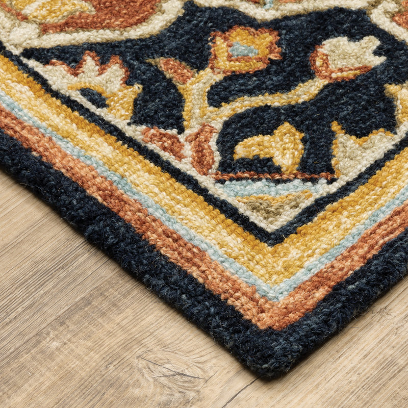 Tapis oriental bleu marine / rouille en laine fait à la main Eitelfritz, Rectangulaire 8 pi x 10 pi