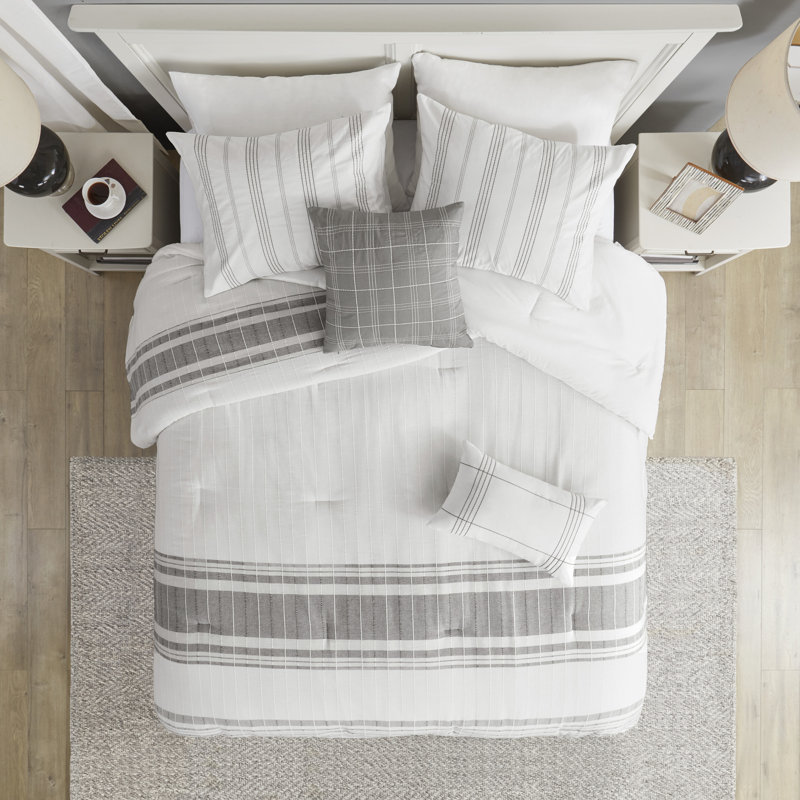 King White and Grey Cotton Jacquard Comforter Set