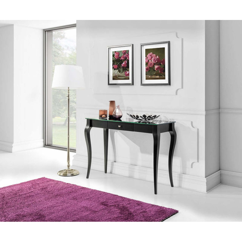 Izatt 110cm Glass Top Console Table, Black