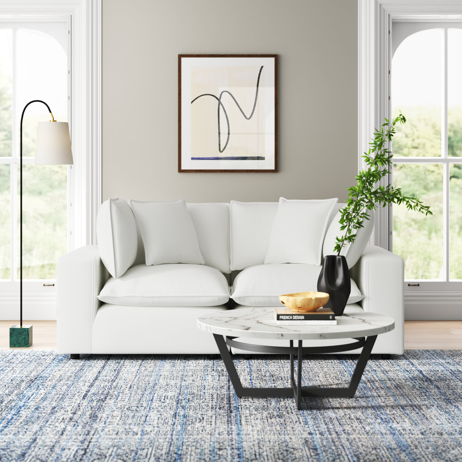 Ellaria 80" Modular Loveseat, White Polyester Blend